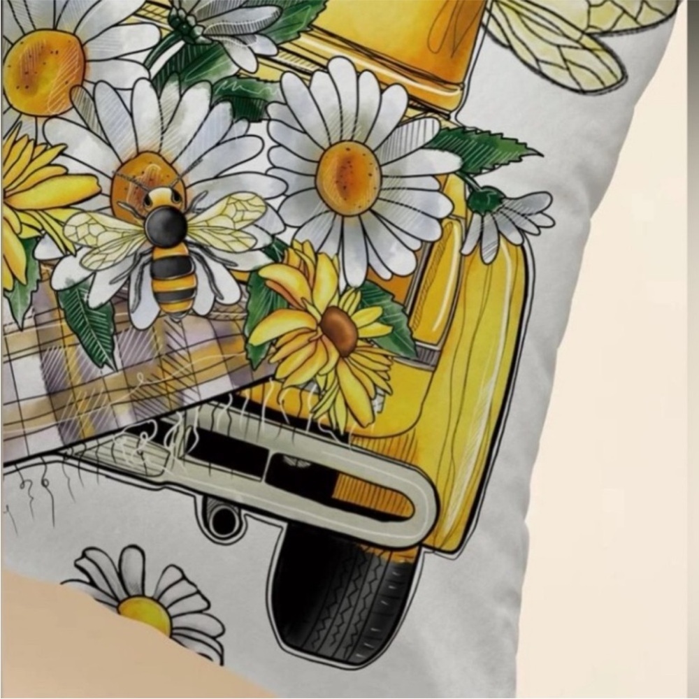 Bee Kind Floral Truck Decorative Pillow 18" X 18" NWOT - Picture 2 of 3